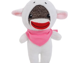 Plushland Sockiez Wanna Be a Sheep Sock Monkey Easter Stuffed Animals Plush Toys with Personalized Bandana Basket Gift 6 Inch