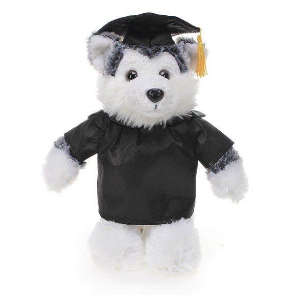 12 Inch Graduation Husky Stuffed Animal Toys for Graduation Day, Personalized Text, Name or Your School Logo on Gown