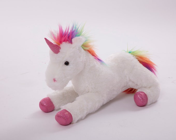 Peluche blanche arc-en-ciel licorne magique, peluches, cheval blanc cadeaux d'anniversaire pour enfants et adultes 35,4 cm