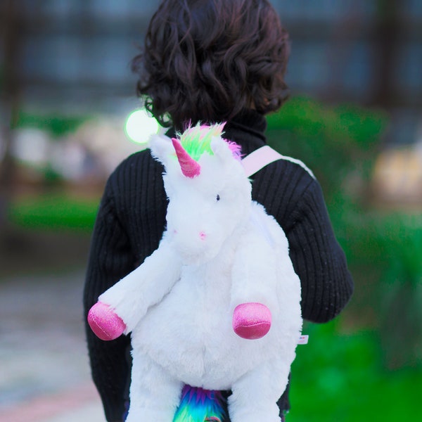 Plush 14" White Rainbow Unicorn Backpack Stuffed Animal Plush Toys, Best Gifts for Birthday, Back to School,New Born