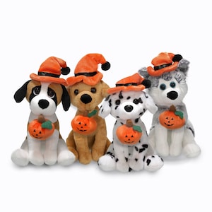 Halloween pawpal stuffed animals plush toys with pumpkin and hat ,dalmatian, beagle, husky, labrador  12" and 8''