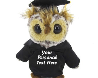 Standing Graduation Owl with Graduation Gown 9 Inches – Customizable for Graduation Day, Personalized Text, School Logo on Gown