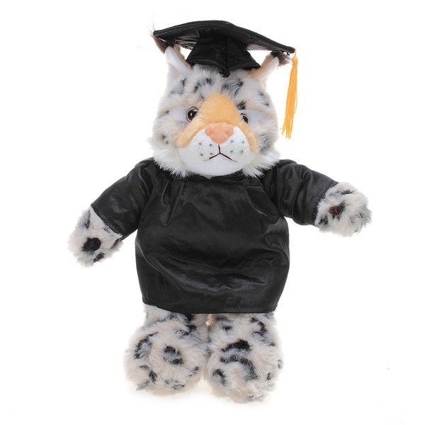 8'' Graduation Bobcat Plush Stuffed Animal Toys with Cap and Personalized for Graduation Day, Personalized Text, Name or School Logo on Gown