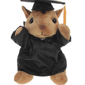 12 Inch Graduation Squirrel Stuffed Animal Toys for Graduation Day, Personalized Text, Name or Your School Logo on Gown Black