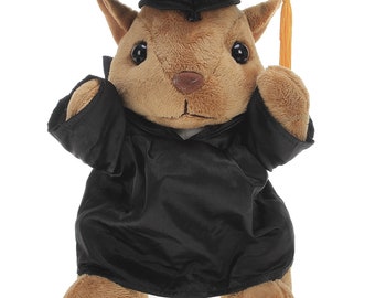 12 Zoll großes Eichhörnchen-Kuscheltier zum Abschlusstag, personalisierter Text, Name oder Ihr Schullogo auf dem Kleid