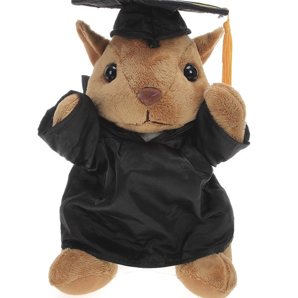 12 Inch Graduation Squirrel Stuffed Animal Toys for Graduation Day, Personalized Text, Name or Your School Logo on Gown