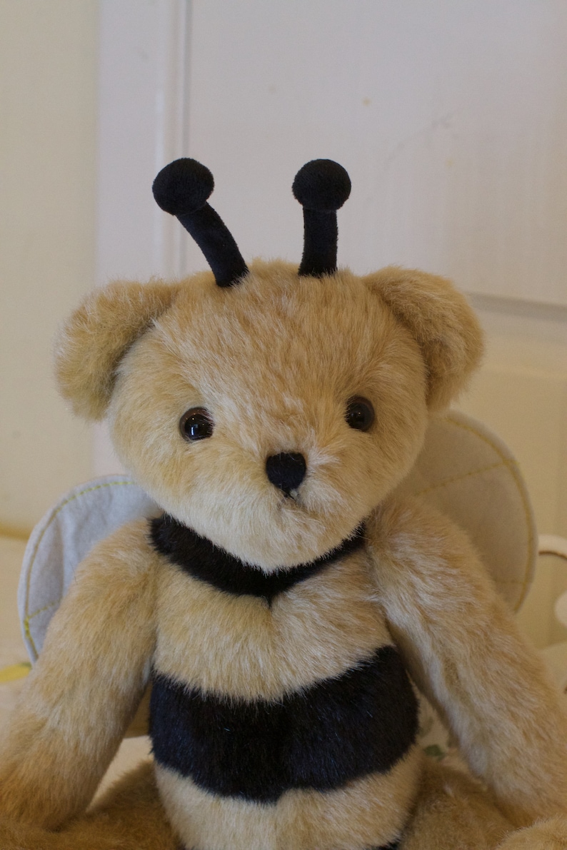 Jointed Handmade Teddy Bear Plush Bee with Felt Wing Brown and black color