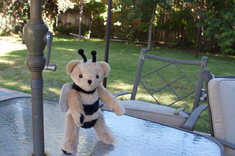 Jointed Handmade Teddy Bear Plush Bee with Felt Wing Brown and black color