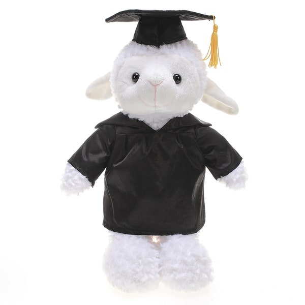 12-Zoll-Abschluss-Schaf-Stofftierspielzeug für Abschluss-Tag, personalisierter Text, Name oder Ihr Schullogo auf Kleid