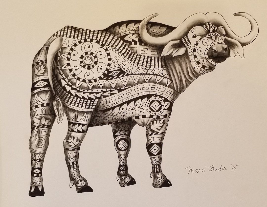Tribal Buffalo Tattoo Stencil Pattern Illustration · Creative Fabrica