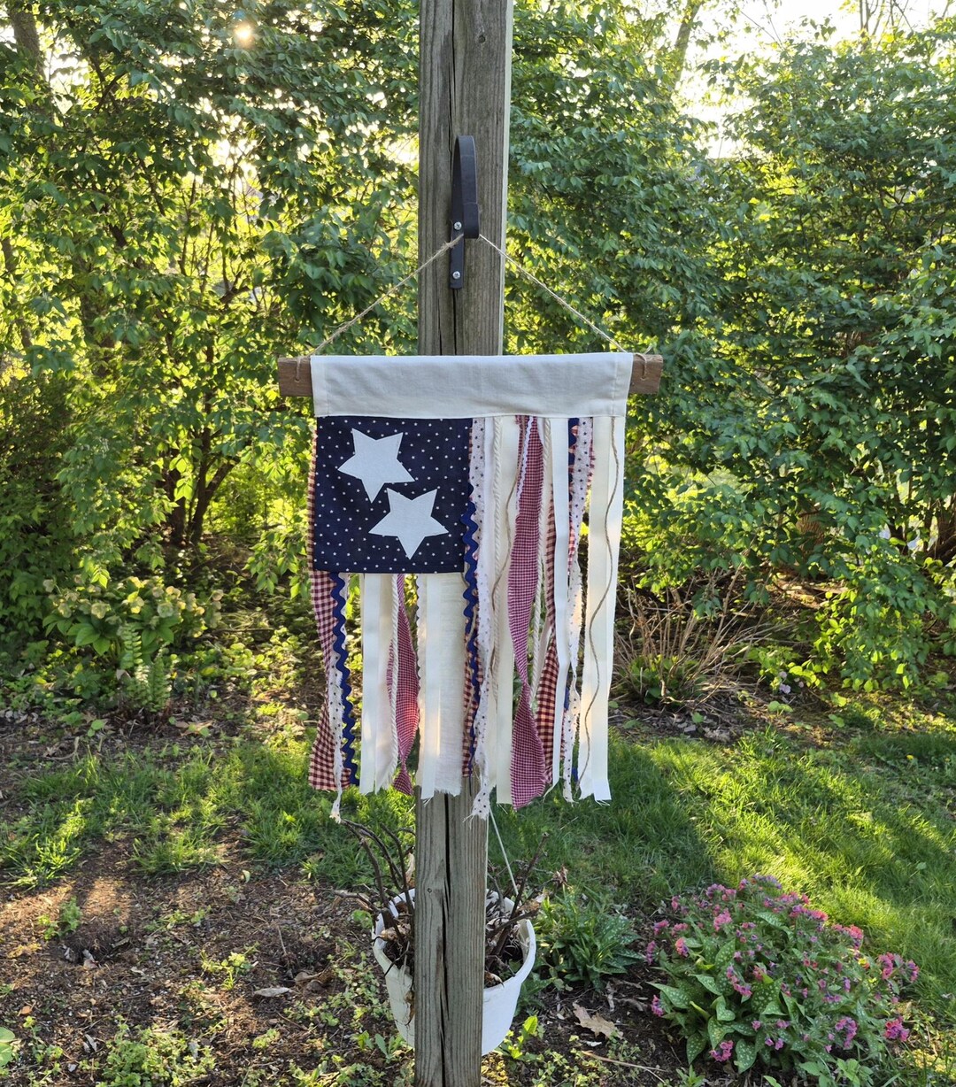 Large Rag Flag Handmade Americana Rag Flag, Patriotic Fabric Wall Decor - Etsy