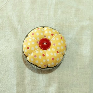 Handmade Polyester  and Steel Wool Filled Zinc Canning Lid Base Vintage Material Rustic Farmhouse Pin Cushion