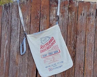 Vintage Riceland Bag Hand-crafted into a Totebag/Marketbag  with a Matching Key Fob