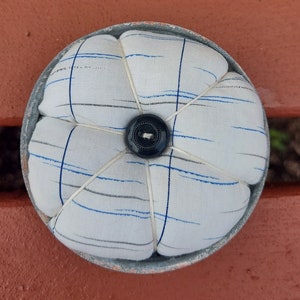 Handmade Polyester and Steel Wool Filled Zinc  Canning Lid Base Vintage  Material Rustic Farmhouse Pin Cushion