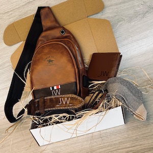 Leather Sling Bag, Chest Bag, Crossbody Bag, Personalized Leather Backpack, Tablet Bag, Fathers Day Gift Set