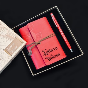 Personalized Vegan Leather Notebook Gift Set: Engraved Pen & Box