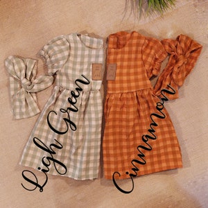BABY GIRLS CLOTHES/ Dress and Hair Bow / Toddler Dress / Daughter Birthday Gift / 6, 9, 12, 18 Months / Cinnamon Dress / Light Green Dress