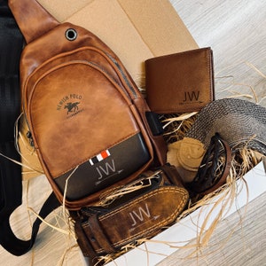 Caja de regalo personalizada de lujo para hombre / Bolso de pecho, cinturón, billetera, pulsera, calcetín personalizado / Regalo para hermano, novio, pareja, papá, tío, hijo
