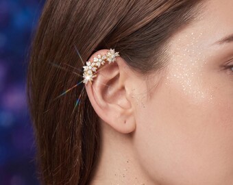 Crystal Flower Ear Cuff, Non-Piercing Gold Ear Climber, Minimalist Statement Earring