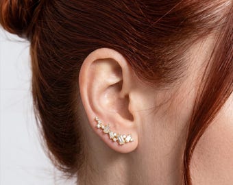 Gold Earrings - Ear Climber Earring - Crawler - Climbing Bar Ears jewelry