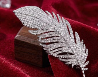 Feather Brooch & Pins Vintage Jewellery Womens Ladies - Crystal  Gift for Her