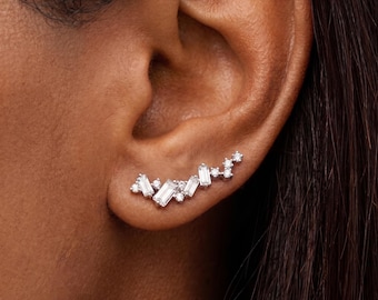 Gouden baguette oorhangers / minimalistische sierlijke sieraden / statement stud modern kristalontwerp