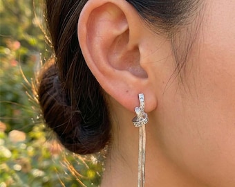 Pendientes colgantes con nudo inspirados en el Art Déco • Borlas brillantes • Regalo de aniversario • Estilo alfombra roja