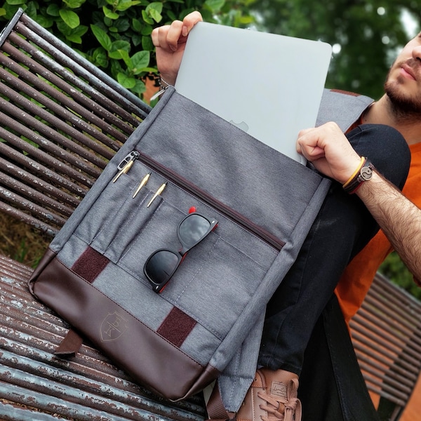 Personalised Men's Backpack, Custom Briefcase, Large Satchel Rucksack, Waterproof Canvas Laptop Bag 16''