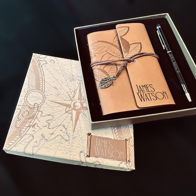 PERSONALIZED Vegan Leather Journal Gift Set With Touchscreen Pen