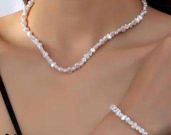 Baroque Pearl Necklace Gold Clasp Freshwater Pearl Jewellery Elegant Bridal Gift UK