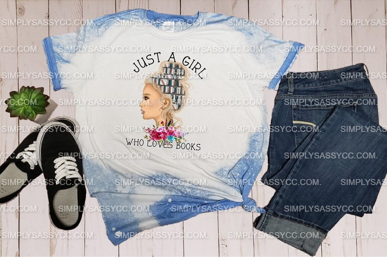 commercial use ok flowers PNG DIGITAL DOWNLOAD for sublimation digital light skin Just a Girl Who Loves Books watercolor blonde hair