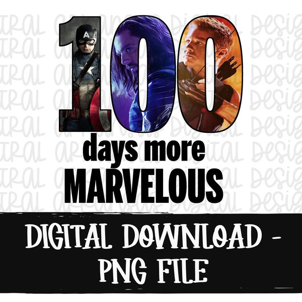 100 Days More Marvelous Captain America, Bucky Barnes, Hawkeye, Marvel, Comic, School, PNG Instant Digital Download for Sublimation/Clipart