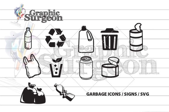 Download Garbage Trash Symbol Custom Svg Compost Bin Water Bottle Cans Etsy