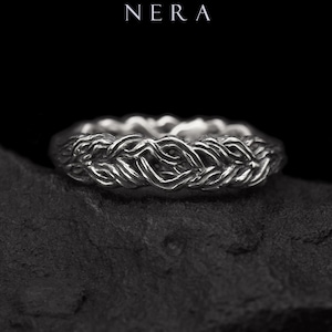 Leaves branch silver ring, Unique tree bark promise ring, braided twig ring, Fantasy Elvish Engagement Ring, Mystical Twig Wedding Ring