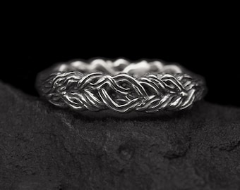 Elvish Twig Ring: Sterling Silver Leaves Branch, Fantasy Wedding Band