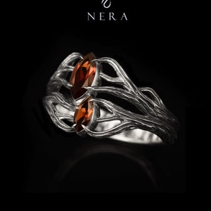 Elven Garnet Ring: Sterling Silver Tree Branch Band