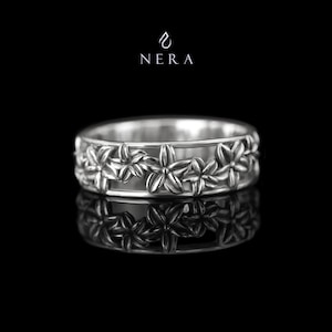 lilies ring, Flower Ring Band, Silver Lily Ring, Botanical Ring, Bridal Jewelry, Sterling Silver Lotus Flower, Bud Leaf Lily Branch Ring