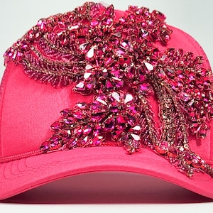 Sparkling Fuschia Crystal Snapback Hat, Bling Trucker Cap, Adjustable Glitter Hat, Bedazzled Hat, Fashionable Headwear