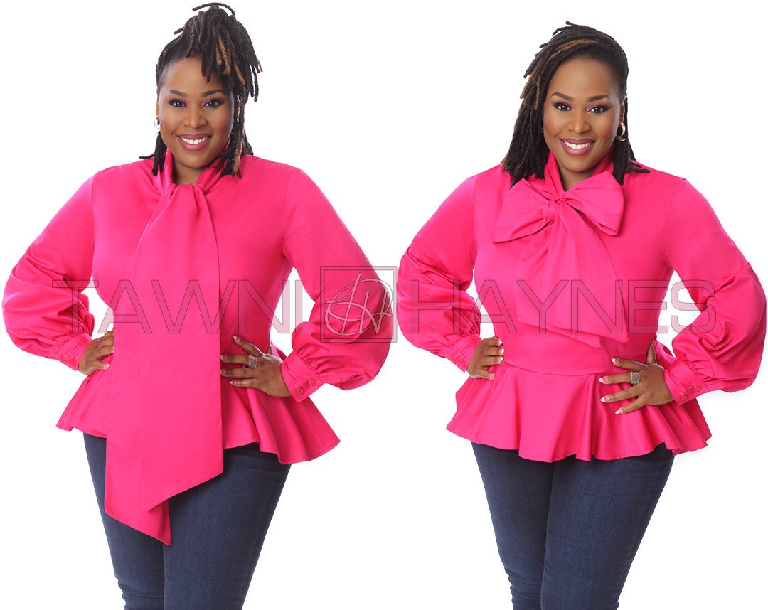 Fuchsia Peplum Bow Blouse - Etsy Canada
