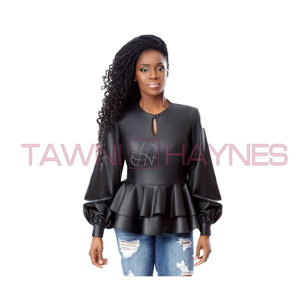 Black leather peplum top deals
