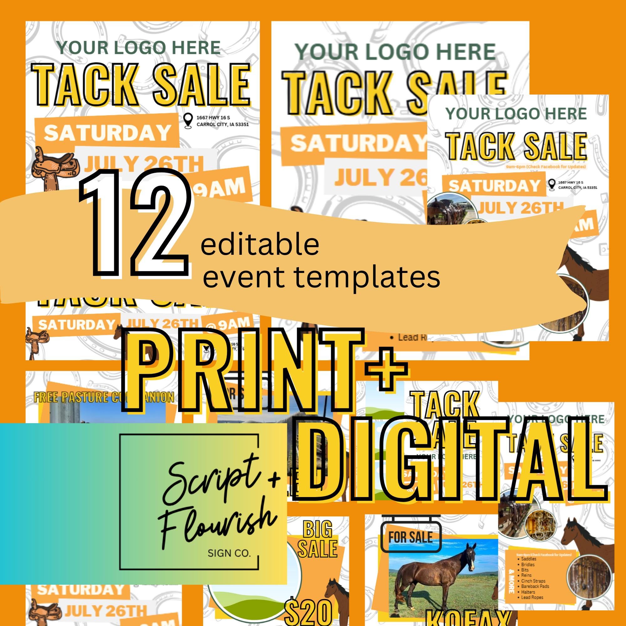 Events Tacks Tack Sale Fundraiser Digital Bundle | Horse Event Templates, Canva ...