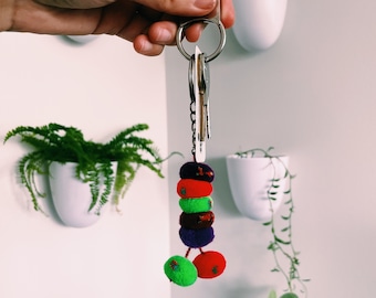 Decorative Keychain | pompom | flower charm | boho decor| mexican pom pom | pompoms | colorful keychain | balls | mexican decoration