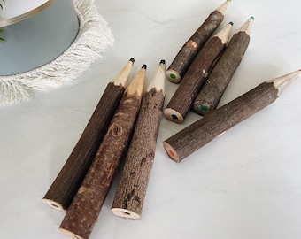 8" Twig Pencils | SET OF 7 Colored Pencils | Wood Pencils | Rustic Pencils | Gift Set | Tree Branch Pencils | Pencils | Woodland Baby Shower