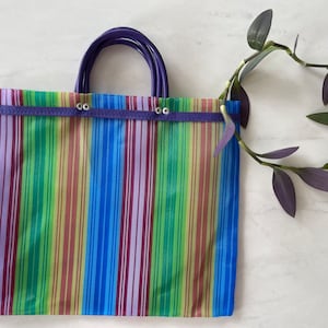 Small Mexican Plastic Tote Purse 15 x 11 in | Market Bag | boho chic bag | mesh beach bag | colorful | reusable plastic bag | beach bag |