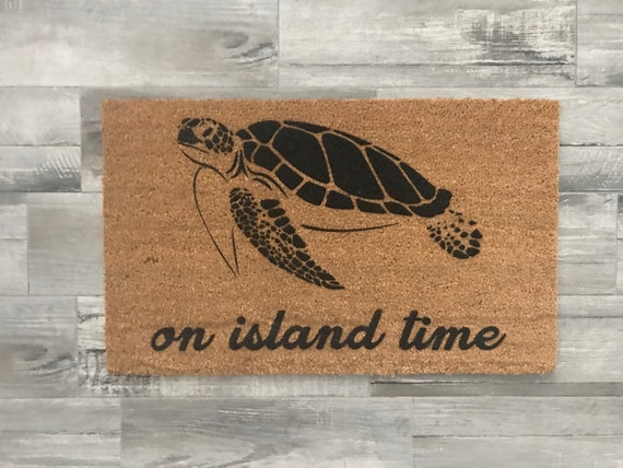 On Island Time Sea Turtle Door Mat Etsy