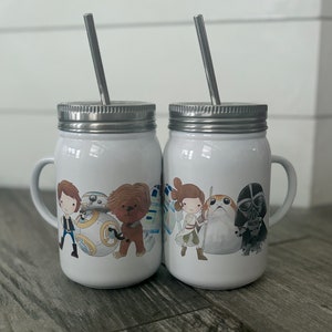 Space Characters Cup / Mug Mason Cup -lid/straw