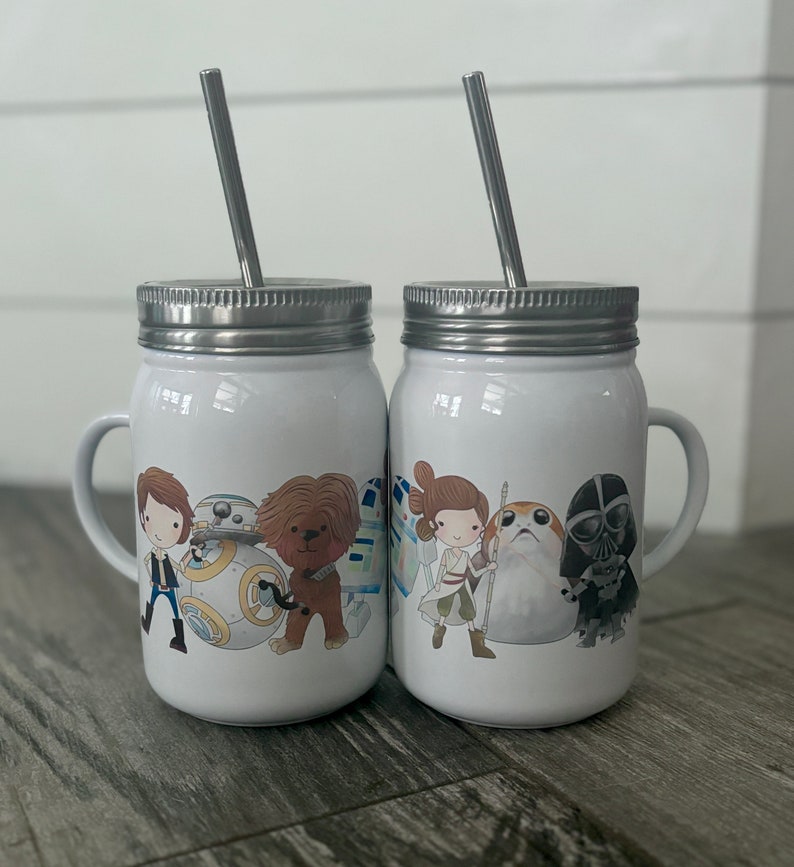 Space Characters Cup / Mug Mason Cup -lid/straw