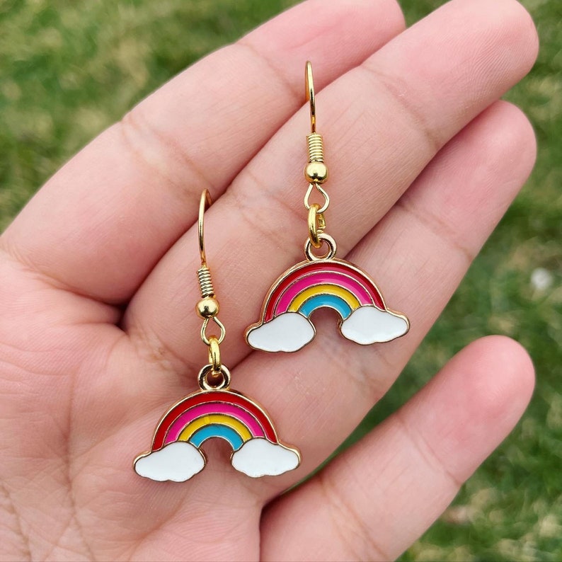 14k gold plated Free shipping USA! Rainbow with cloud dangle earrings