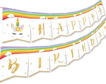 Unicorn Party Supplies Banner Unicorn Decoration Happy Birthday Glitter Banner