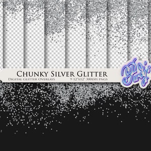 Digitale zilveren glitteroverlays - afdrukbare randen voor scrapbooking - 9 12 x 12 naadloze rommelige en dikke zilveren glitter-png's voor commercieel gebruik